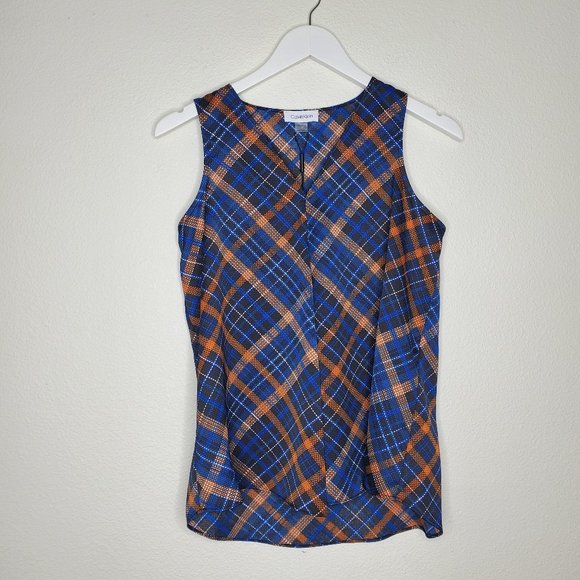 Calvin Klein Tops - Calvin Klein Blue Orange Plaid Sleeveless Blouse